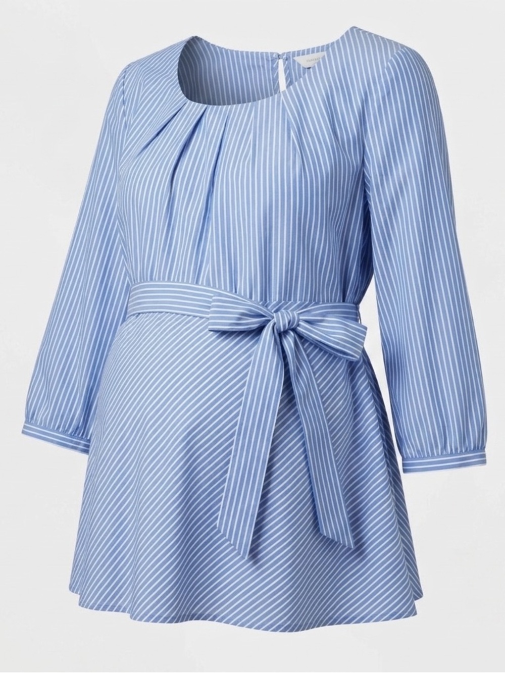 NWT Motherhood Maternity Blue Striped Scoop Neck Tie Waist Tunic Top Large